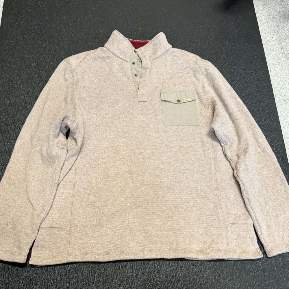 Woolrich Mens Snap Neck Sweater Oatmeal Heather Fleece Lined Mock Neck Large